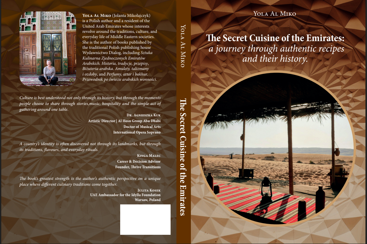 Projekt okładki książki The Secret Cuisine of the Emirates przygotowanej do druku Amazon KDP